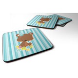 Caroline'S Treasures Bear With Flowers Foam Coaster Set Of 4, 3.5, Multicolor