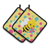 Caroline'S Treasures Bb7097Pthd Bee With Flower Pair Of Pot Holders, 7.5 X 7.5, Multicolor