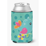 Caroline'S Treasures Bird On Teal Polkadots Can Or Bottle Hugger, Can Hugger, Multicolor