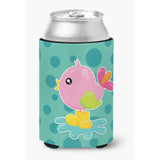 Caroline'S Treasures Bird In Rainboots & Puddle Can Or Bottle Hugger, Can Hugger, Multicolor