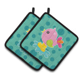 Caroline'S Treasures Bb7103Pthd Bird In Rainboots And Puddle Pair Of Pot Holders, 7.5 X 7.5, Multicolor