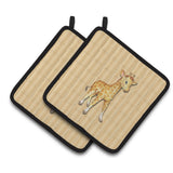 Caroline'S Treasures Giraffe Pair Of Pot Holders, 7.5 X 7.5, Multicolor