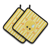 Caroline'S Treasures Weather Sun Sprinkle Face Pair Of Pot Holders, 7.5 X 7.5, Multicolor