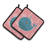 Caroline'S Treasures Bb7160Pthd Whale On Pink Nautical Pair Of Pot Holders, 7.5 X 7.5, Multicolor