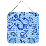 Caroline'S Treasures Beach Watercolor Anchors And Fish Metal Print, 6 H X 6 W, Multicolor