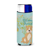 Caroline'S Treasures Welcome Friends Brown Staffie Decorative Can Hugger, Multicolor