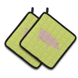 Caroline'S Treasures English Large White Pig Green Decorated Pot Holder, 7.5 X 7.5