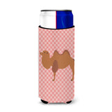 Caroline'S Treasures Bactrian Camel Pink Check Decorative Can Hugger, Slim, Multicolor