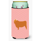 Caroline'S Treasures Highland Cow Pink Check Decorative Can Hugger, Tall Boy, Multicolor