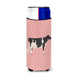 Caroline'S Treasures Holstein Cow Pink Check Decorative Can Hugger, Slim, Multicolor