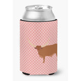 Caroline'S Treasures Ankole-Watusu Cow Pink Check Decorative Can Hugger, Multicolor
