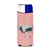 Caroline'S Treasures Hungarian Grey Steppe Cow Pink Check Decorative Can Hugger, Slim, Multicolor