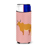 Caroline'S Treasures Zebu Indicine Cow Pink Check Decorative Can Hugger, Slim, Multicolor