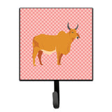 Caroline'S Treasures Zebu Indicine Cow Pink Check Wall Hook, Small, Multicolor