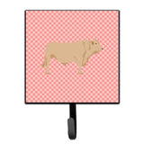 Caroline'S Treasures Charolais Cow Pink Check Wall Hook, Small, Multicolor