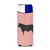 Caroline'S Treasures Black Angus Cow Pink Check Decorative Can Hugger, Slim, Multicolor