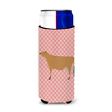 Caroline'S Treasures Jersey Cow Pink Check Decorative Can Hugger, Slim, Multicolor