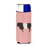 Caroline'S Treasures Belted Galloway Cow Pink Check Decorative Can Hugger, Slim, Multicolor