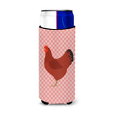Caroline'S Treasures New Hampshire Red Chicken Pink Check Decorative Can Hugger, Slim, Multicolor