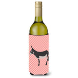 Caroline'S Treasures American Mammoth Jack Donkey Pink Check Decorative Bottle Hugger, 750 Ml, Multicolor