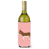 Caroline'S Treasures Miniature Mediterranian Donkey Pink Check Decorative Bottle Hugger, 750 Ml, Multicolor