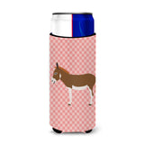 Caroline'S Treasures Miniature Mediterranian Donkey Pink Check Decorative Can Hugger, Slim, Multicolor