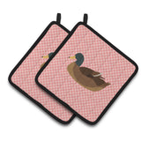 Caroline'S Treasures Khaki Campbell Duck Pink Check Decorated Pot Holder, 7.5 X 7.5
