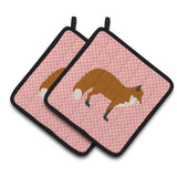 Caroline'S Treasures Red Fox Pink Check Decorated Pot Holder, 7.5 X 7.5