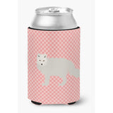 Caroline'S Treasures White Arctic Fox Pink Check Decorative Can Hugger, Multicolor