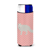 Caroline'S Treasures White Arctic Fox Pink Check Decorative Can Hugger, Slim, Multicolor