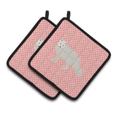 Caroline'S Treasures White Arctic Fox Pink Check Decorated Pot Holder, 7.5 X 7.5
