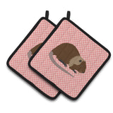 Caroline'S Treasures Coypu Nutria River Rat Pink Check Decorated Pot Holder, 7.5 X 7.5