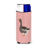 Caroline'S Treasures Toulouse Goose Pink Check Decorative Can Hugger, Slim, Multicolor