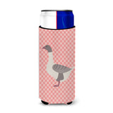 Caroline'S Treasures Buff Grey Back Goose Pink Check Decorative Can Hugger, Slim, Multicolor