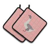 Caroline'S Treasures Buff Grey Back Goose Pink Check Decorated Pot Holder, 7.5 X 7.5