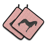 Caroline'S Treasures Friesian Horse Pink Check Decorated Pot Holder, 7.5 X 7.5