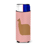 Caroline'S Treasures Alpaca Suri Pink Check Decorative Can Hugger, Slim, Multicolor