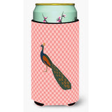 Caroline'S Treasures Indian Peacock Peafowl Pink Check Decorative Can Hugger, Tall Boy, Multicolor