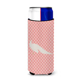 Caroline'S Treasures White Peacock Peafowl Pink Check Decorative Can Hugger, Slim, Multicolor