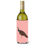 Caroline'S Treasures Indian Peahen Peafowl Pink Check Decorative Bottle Hugger, 750 Ml, Multicolor