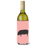 Caroline'S Treasures Devon Large Black Pig Pink Check Decorative Bottle Hugger, 750 Ml, Multicolor