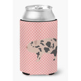 Caroline'S Treasures Mini Miniature Pig Pink Check Decorative Can Hugger, Multicolor