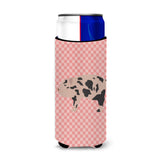 Caroline'S Treasures Mini Miniature Pig Pink Check Decorative Can Hugger, Slim, Multicolor