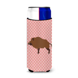 Caroline'S Treasures Wild Boar Pig Pink Check Decorative Can Hugger, Slim, Multicolor