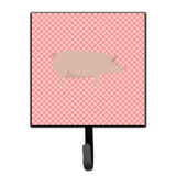 Caroline'S Treasures English Large White Pig Pink Check Wall Hook, Small, Multicolor