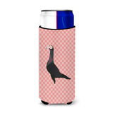 Caroline'S Treasures English Carrier Pigeon Pink Check Decorative Can Hugger, Slim, Multicolor