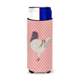 Caroline'S Treasures German Modena Pigeon Pink Check Decorative Can Hugger, Slim, Multicolor