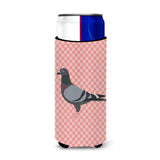 Caroline'S Treasures Racing Pigeon Pink Check Decorative Can Hugger, Slim, Multicolor