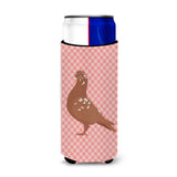 Caroline'S Treasures African Owl Pigeon Pink Check Decorative Can Hugger, Slim, Multicolor