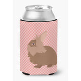 Caroline'S Treasures Lionhead Rabbit Pink Check Decorative Can Hugger, Multicolor